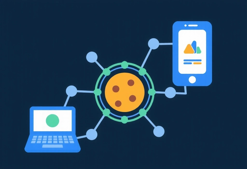 Ikona sítě a propojených zařízení symbolizující cookies třetích stran