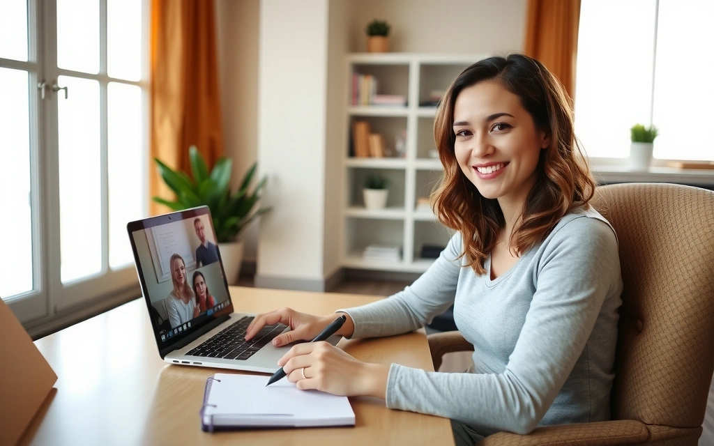 Žena s notebookem při online konzultaci